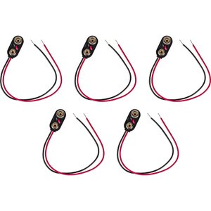 5-Pack Snap-type Hard Plastic I-Style Battery Clip Connector for 9V Batteries & Battery Holders with 6" Leads